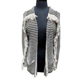 NWOT Knox Rose Striped Fringe Boho Open Front Cardigan Sweater Size M
